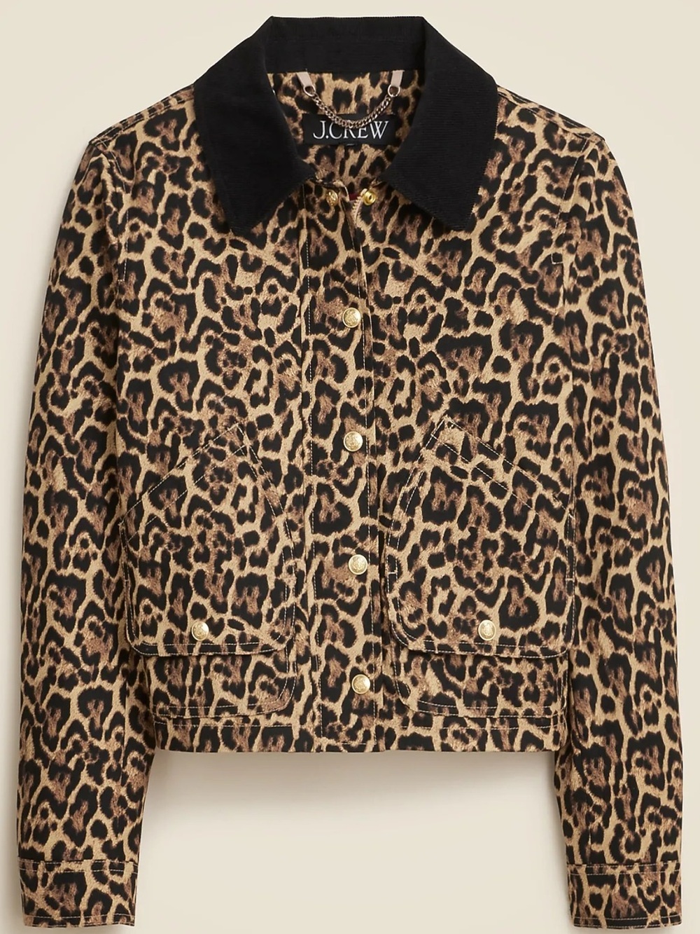 J. Crew Leopard Print Barn Jacket with Black Collar